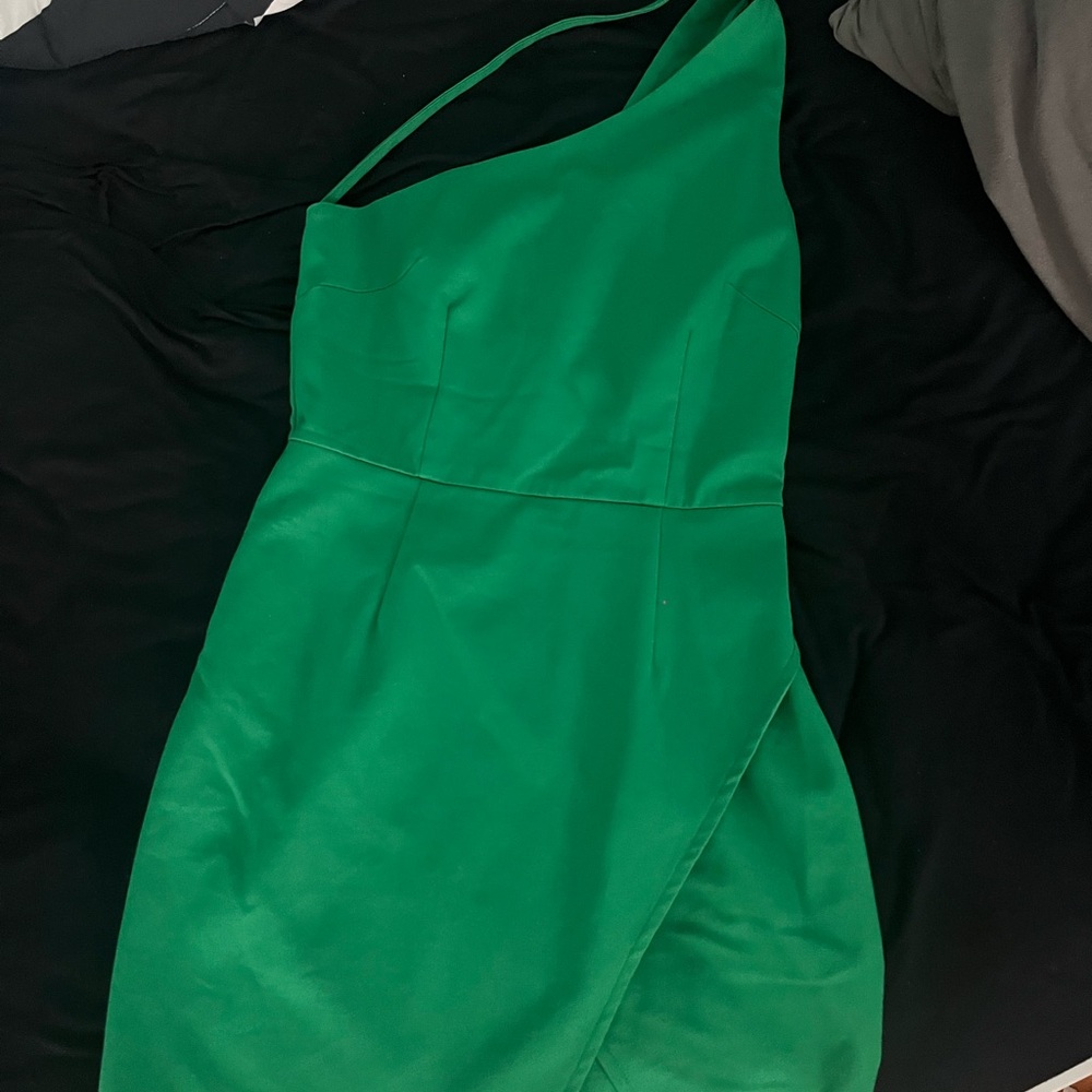 Medium green revolve superdown 1 shoulder mini